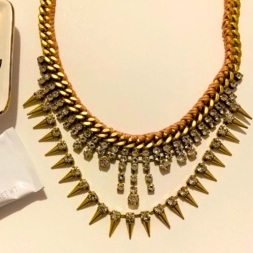 Stella & Dot | Vintage Gold Peach Rhinestone Spike Statement Necklace Re… - Picture 4 of 13